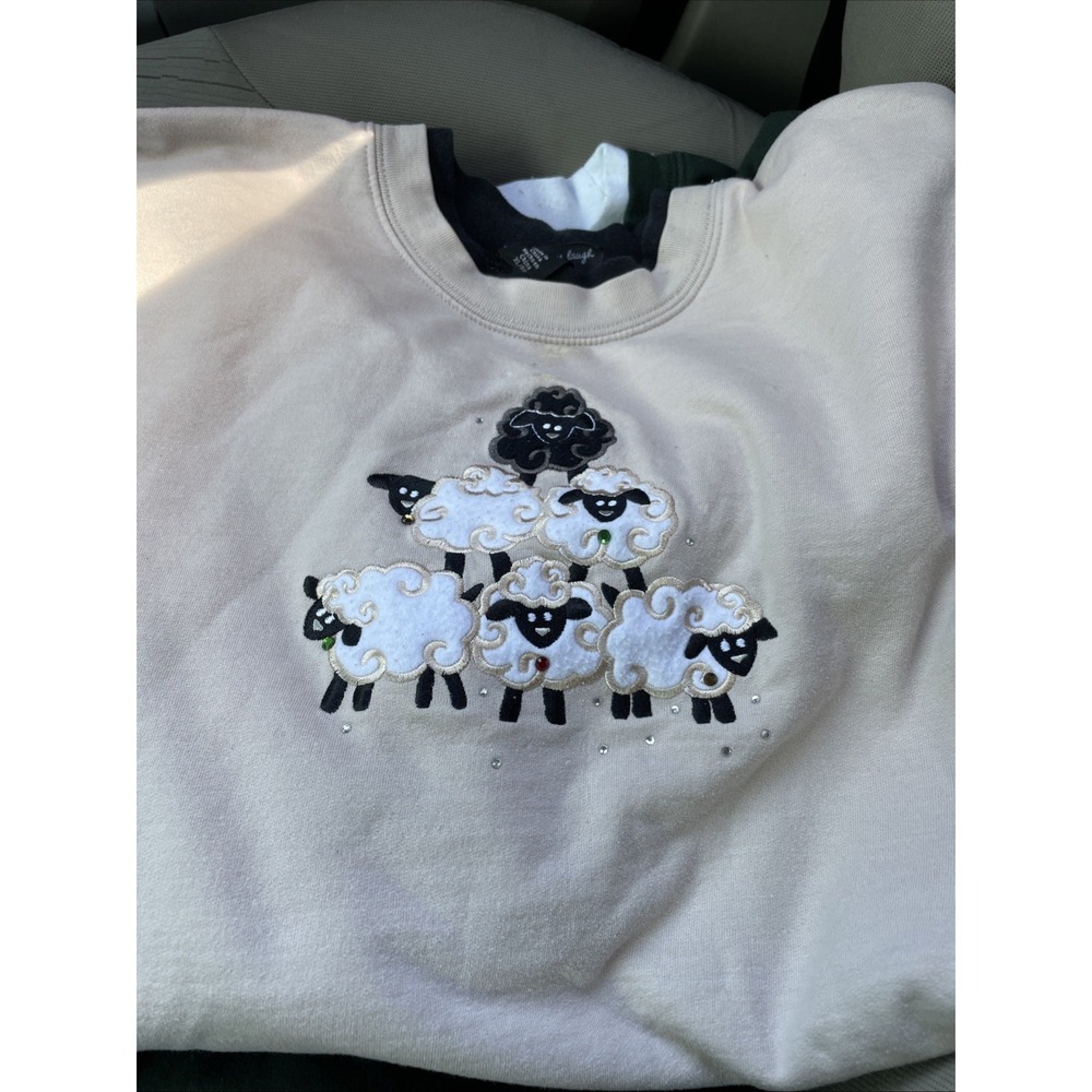 Womens Morning Sun Sweatshirt XL Black Sheep Silver Studded Fuzzy Lambs